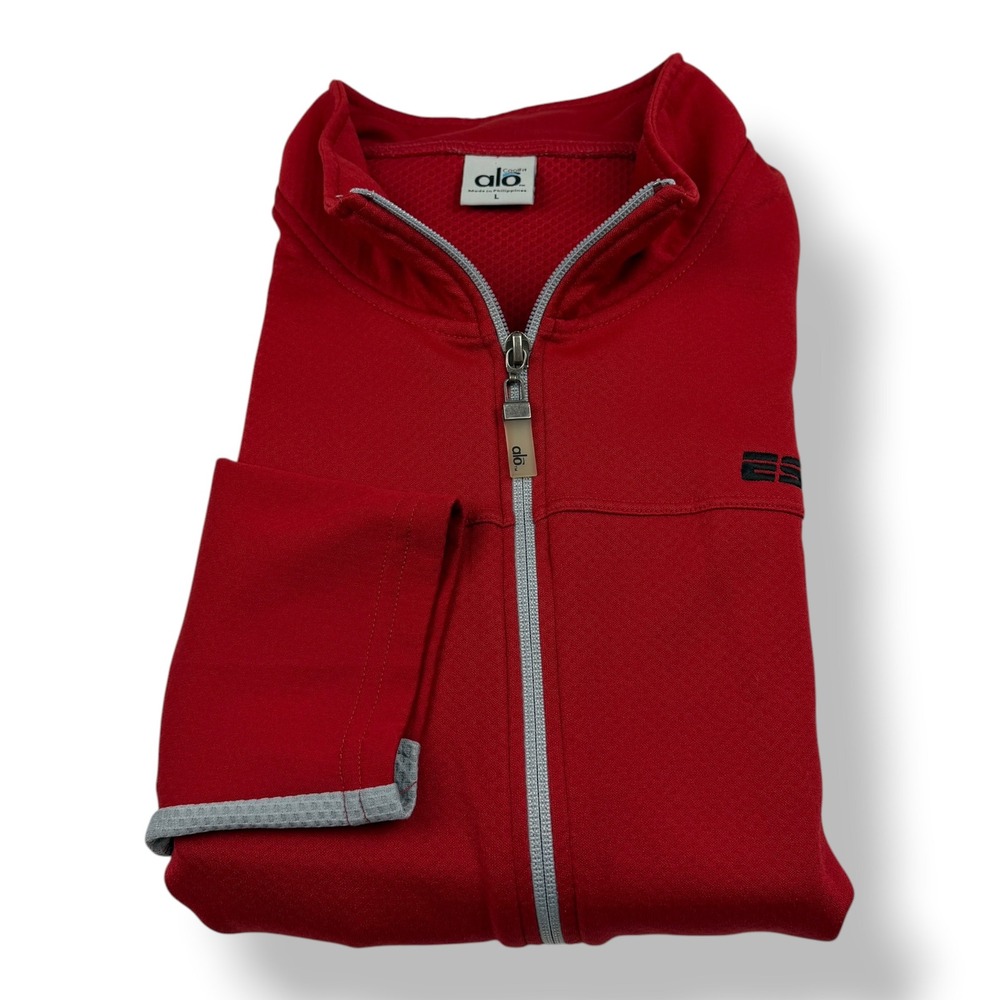 Alo Mens ESPN CoolFit Full Zip Athletic Jacket Red Size Large Mock Neck